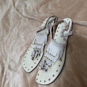 Oh Deer! Women's Studded Suede Sandals in Cream 8M